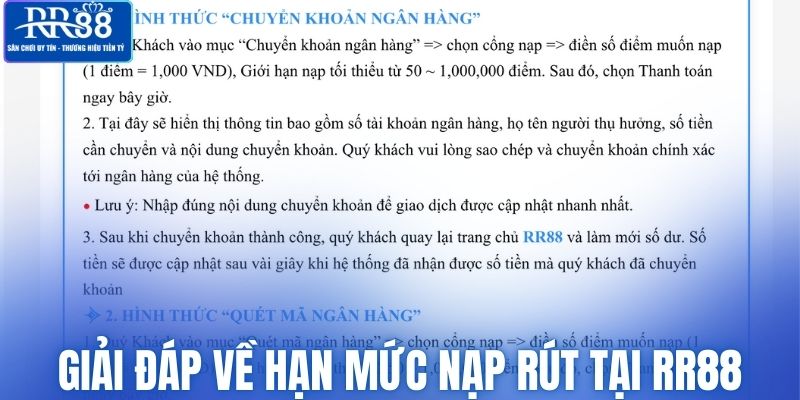 Giải đáp về hạn mức nạp rút tại RR88