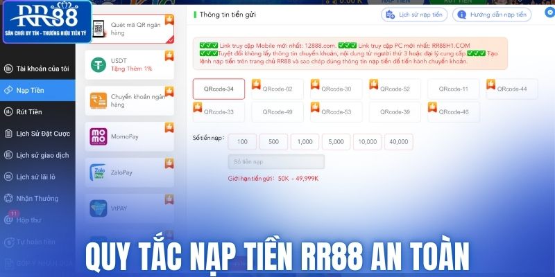 Quy tắc nạp tiền RR88 an toàn